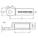Dimension drawing — Aluminium longitudinally sealed tubular cable lugs, KRAC type