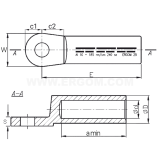 Dimension drawing — Aluminium longitudinally sealed tubular cable lugs, KRA type