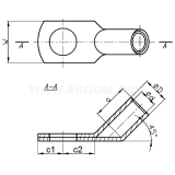Dimension drawing — Tubular angle cable lugs, K45D type
