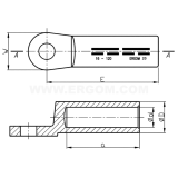 Dimension drawing — Longitudinally sealed tubular cable lugs, KRM type