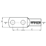 Dimension drawing — Tubular cable lugs for 2 bolts, KDM...2X type