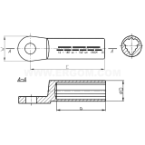 Dimension drawing — Longitudinally sealed tubular cable lugs with sector shaped hole, KRAS...SE type