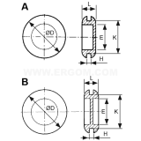 Dimension drawing — Flexible grommet with baffle, PP type
