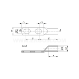 Dimension drawing — Tubular cable lugs for 2 bolts with adjustable spacing, KDR…/2x12 (45-60)