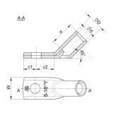 Dimension drawing — Tubular angle cable lugs with inspection hole, K45Ro type