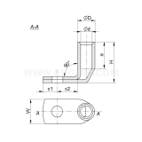 Dimension drawing — Aluminium angle tubular cable lugs, KD90A type