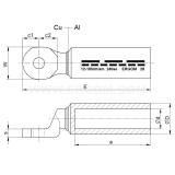 Dimension drawing — Aluminium-copper longitudinally sealed tubular cable lugs, KMA type