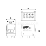 Dimension drawing — Compact distribution blocks, BRC type  690V