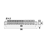 Dimension drawing — Brass protective ground terminals, MZO 10x4/4x16 type, mounted directly to the base