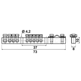 Dimension drawing — Brass protective ground terminals, MZO 5x4/3x10/35 type, mounted directly to the base