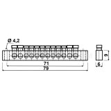 Dimension drawing — Brass protective ground terminals, MZO 8x4/4x10 type, mounted directly to the base