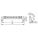 Dimension drawing — Brass protective ground terminals, MZO-P 8x4/4x10 type, mounted to the base through insulation element
