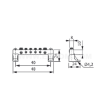 Dimension drawing — Brass protective ground terminals, MZO-P 4x4/2x10 type, mounted to the base through insulation element