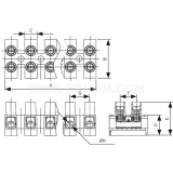 Dimension drawing — 12-circuit screw connectors for 16 mm² wires, ELZ 12