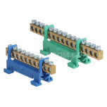Brass protective ground terminals, MZO-…16 type, mounted on rails